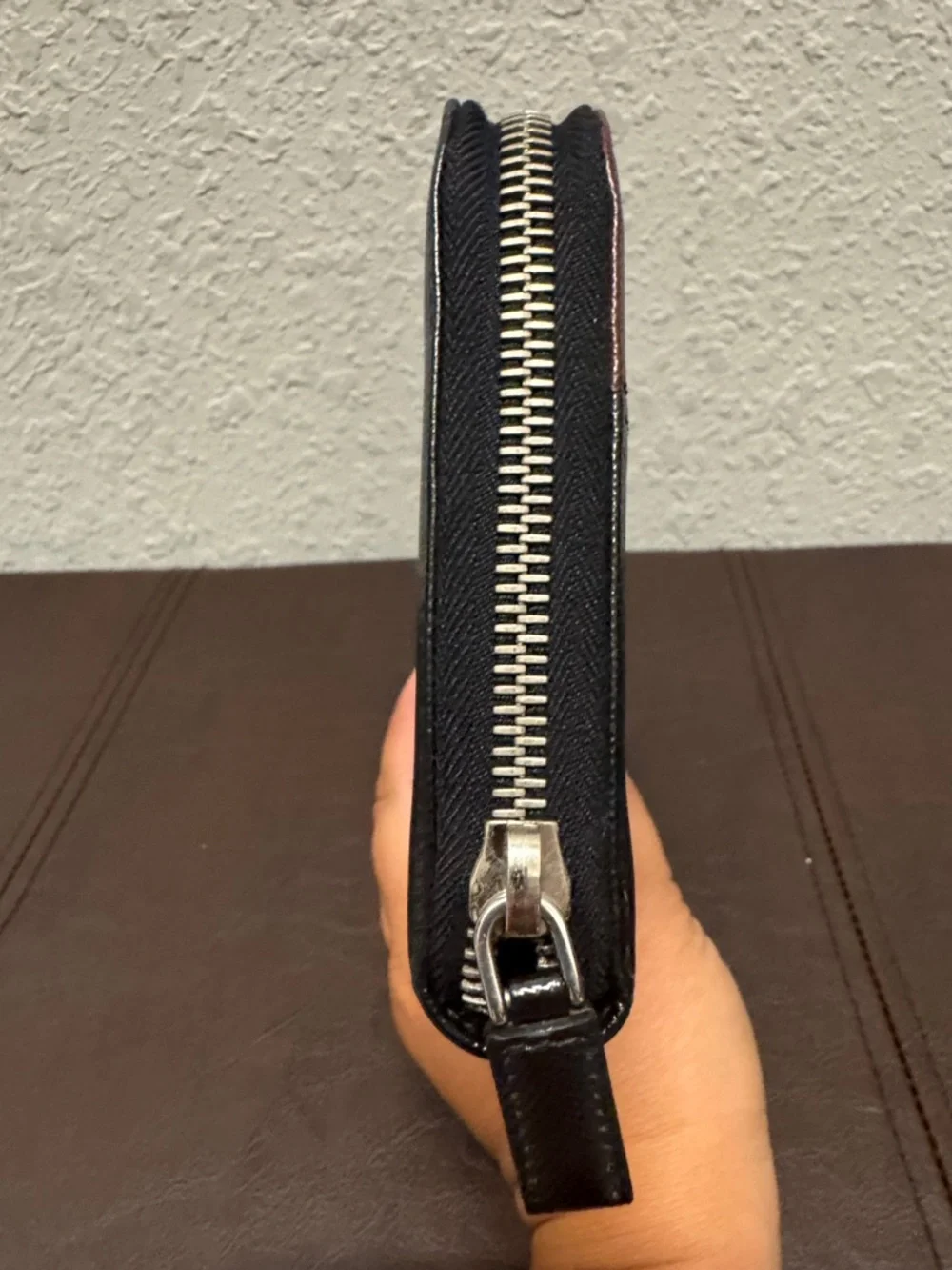 PRADA Two-Tone Zip Wallet in Burgundy and Black